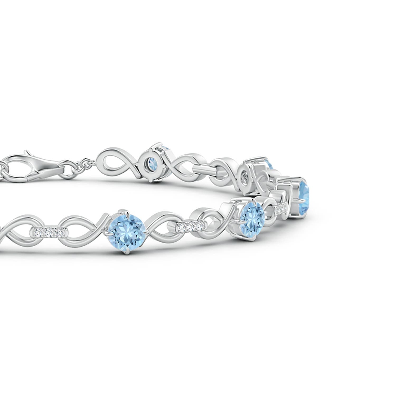 4mm AAA Aquamarine and Diamond Infinity Link Bracelet in White Gold