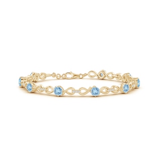 4mm AAA Aquamarine and Diamond Infinity Link Bracelet in Yellow Gold