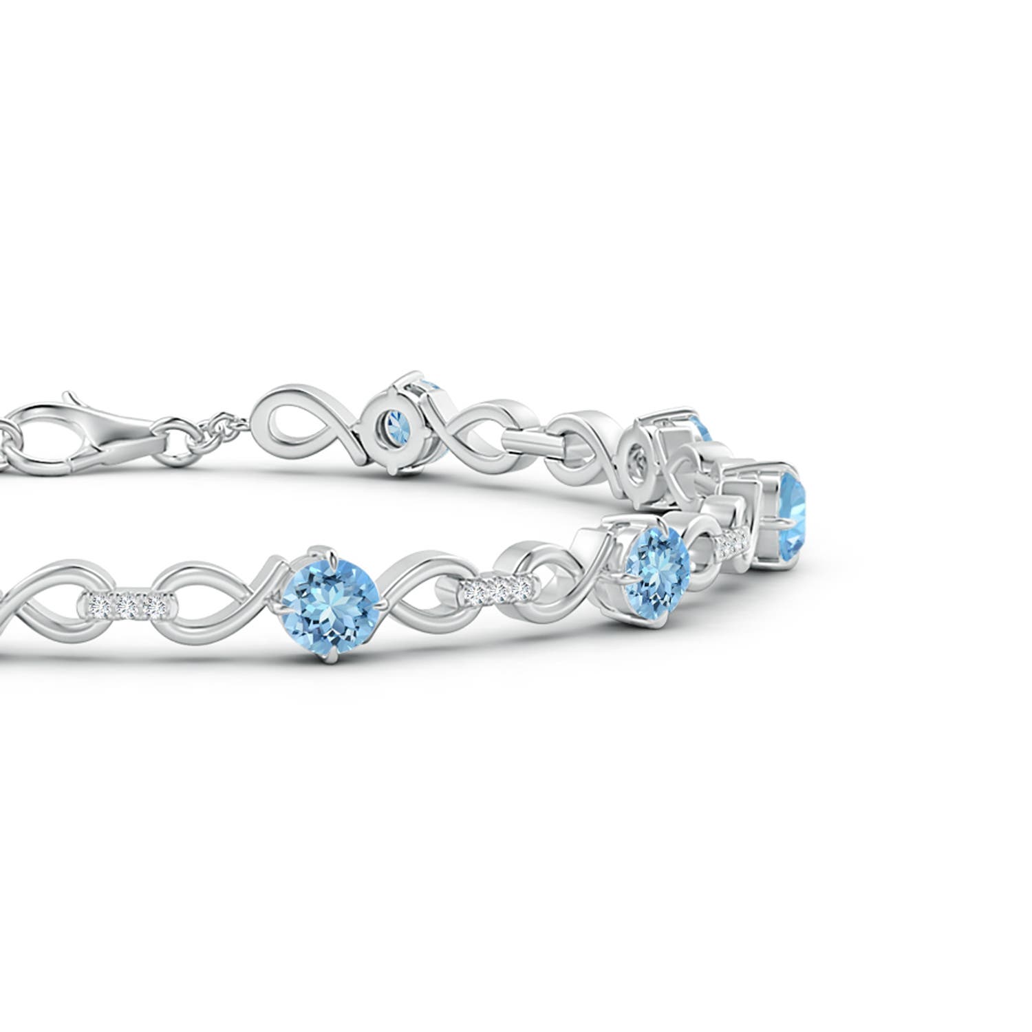4mm AAAA Aquamarine and Diamond Infinity Link Bracelet in White Gold