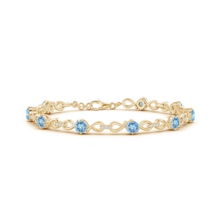 4mm AAAA Aquamarine and Diamond Infinity Link Bracelet in Yellow Gold