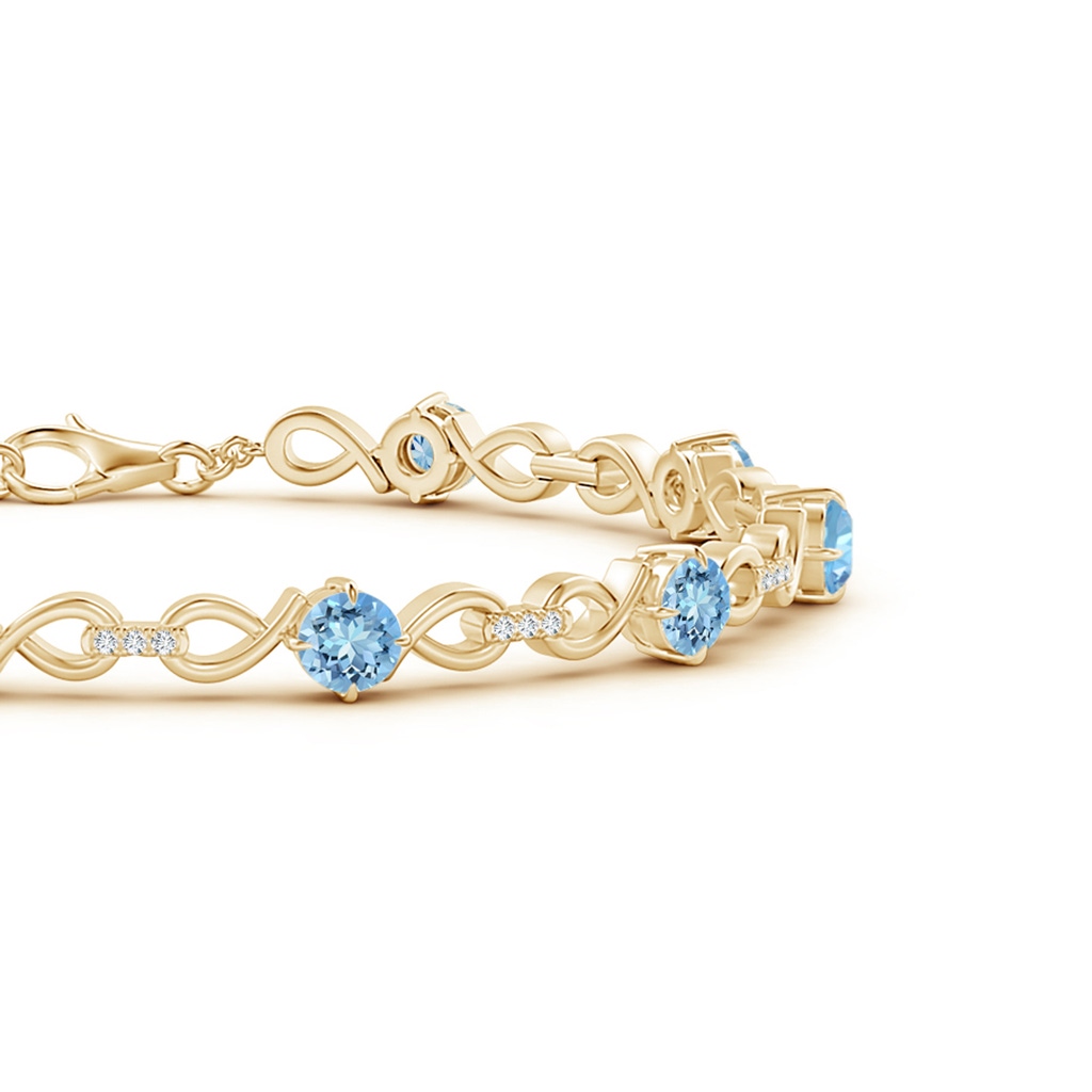 4mm AAAA Aquamarine and Diamond Infinity Link Bracelet in Yellow Gold Side 1