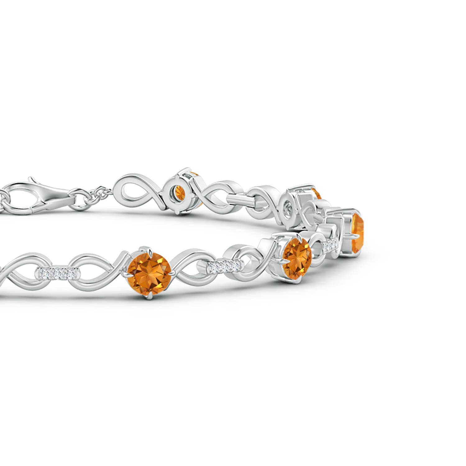 4mm AAA Citrine and Diamond Infinity Link Bracelet in White Gold - side 1