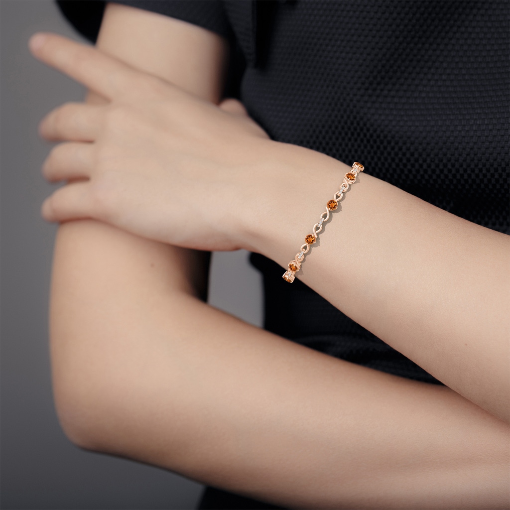 4mm AAAA Citrine and Diamond Infinity Link Bracelet in Rose Gold - body_hand