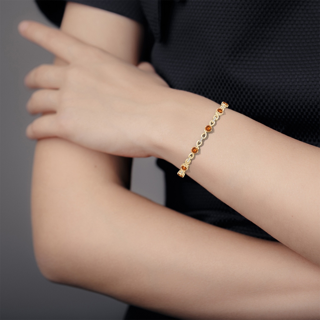 4mm AAAA Citrine and Diamond Infinity Link Bracelet in Yellow Gold - body_hand