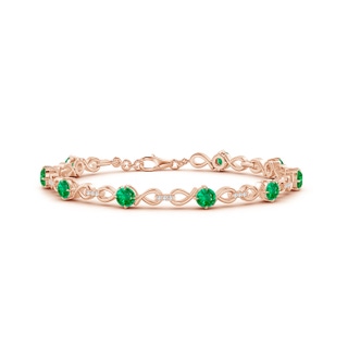 4mm AAA Emerald and Diamond Infinity Link Bracelet in Rose Gold