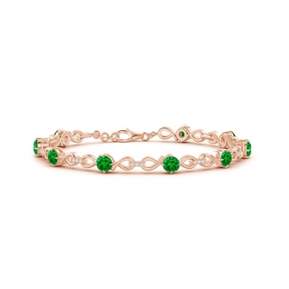 4mm AAAA Emerald and Diamond Infinity Link Bracelet in Rose Gold