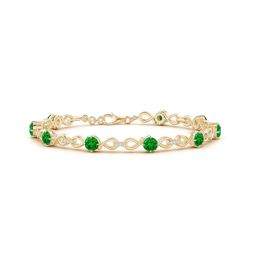 4mm AAAA Emerald and Diamond Infinity Link Bracelet in Yellow Gold