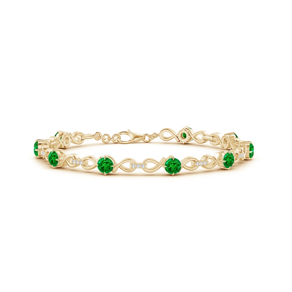 4mm AAAA Emerald and Diamond Infinity Link Bracelet in Yellow Gold 