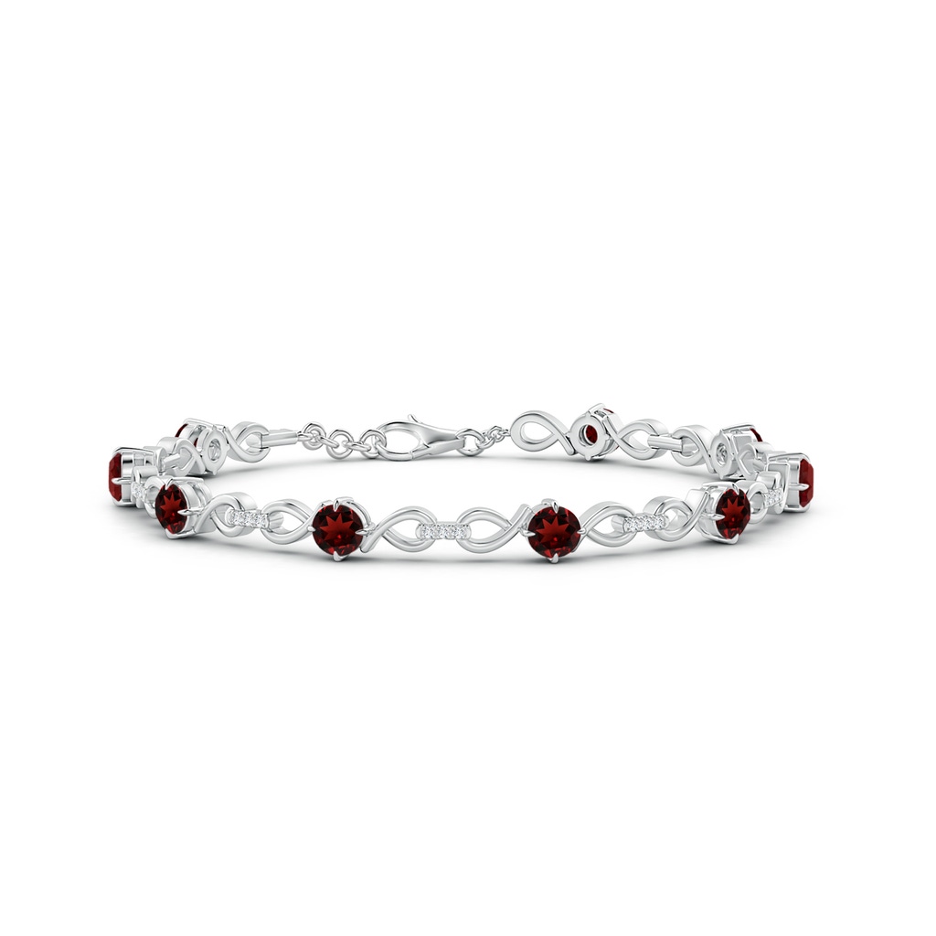 4mm AAA Garnet and Diamond Infinity Link Bracelet in White Gold