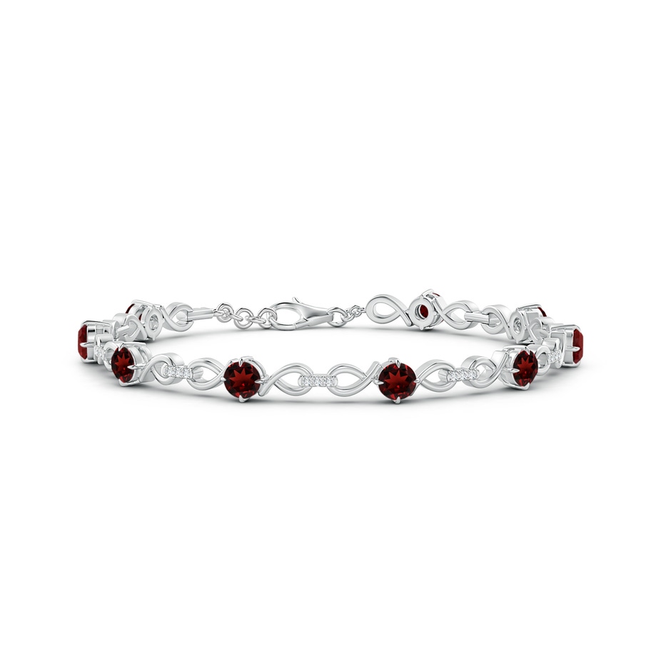 4mm AAA Garnet and Diamond Infinity Link Bracelet in White Gold 