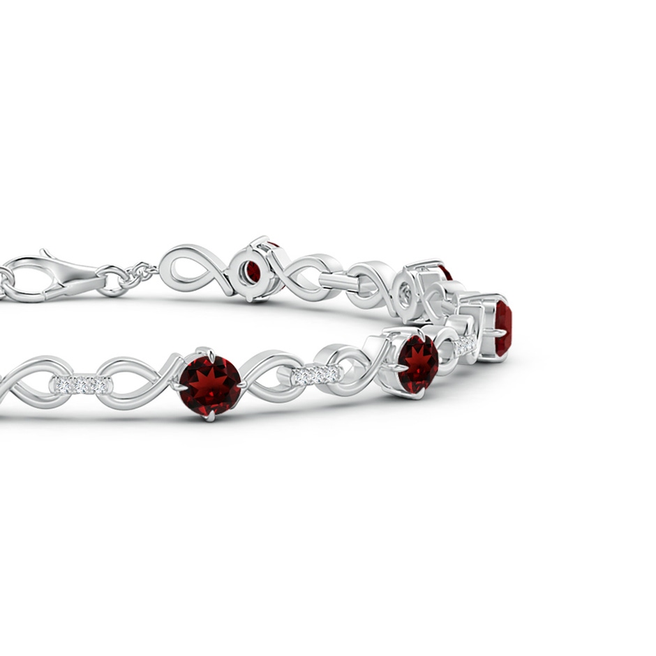 4mm AAA Garnet and Diamond Infinity Link Bracelet in White Gold side 1