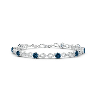 4mm AAA London Blue Topaz and Diamond Infinity Link Bracelet in White Gold