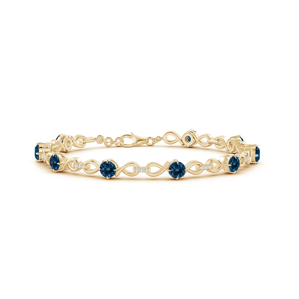 4mm AAAA London Blue Topaz and Diamond Infinity Link Bracelet in Yellow Gold