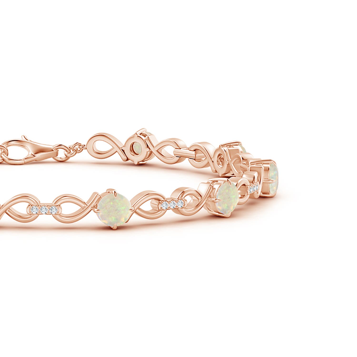 4mm AAA Opal and Diamond Infinity Link Bracelet in Rose Gold