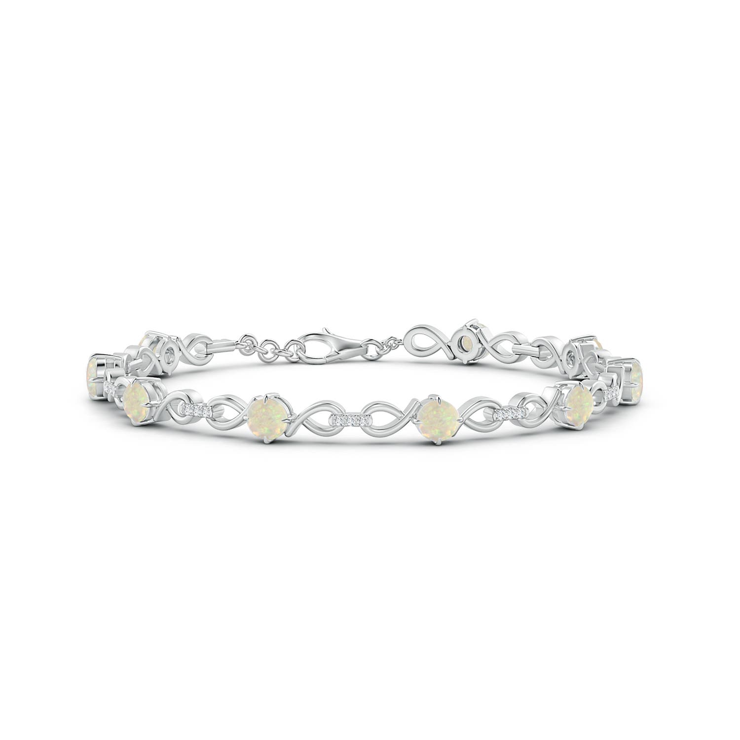 4 mm breites AAA Opal- und Diamant-Unendlichkeitsarmband aus Weißgold