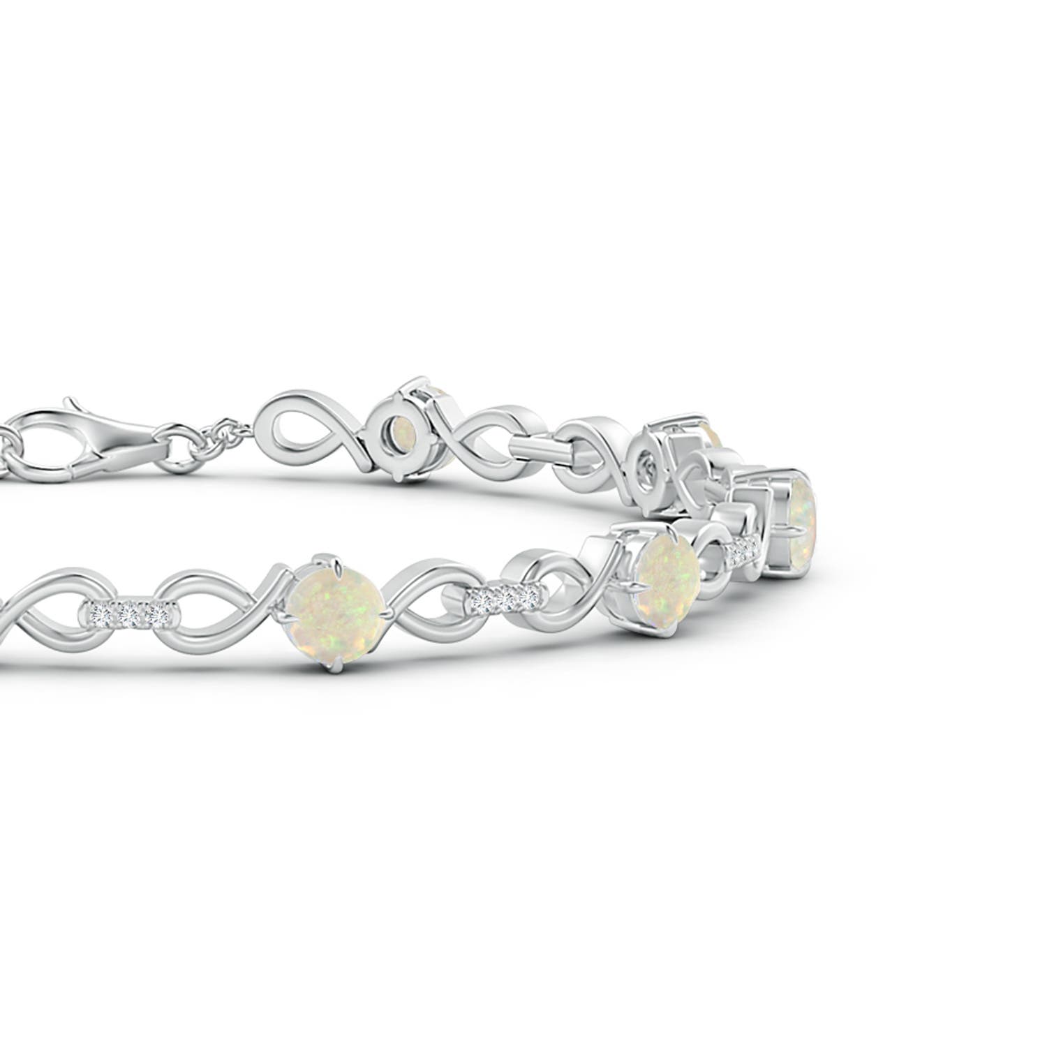 4mm AAA Opal and Diamond Infinity Link Bracelet in White Gold