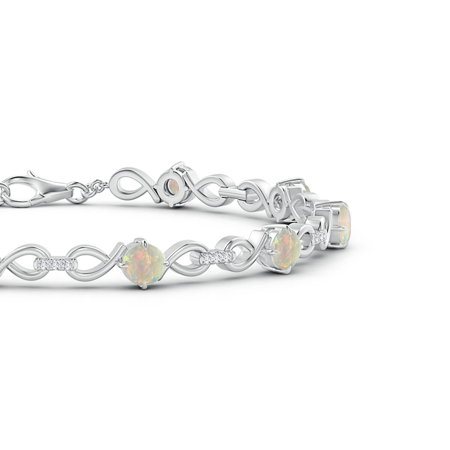 4mm AAAA Opal and Diamond Infinity Link Bracelet in White Gold - side 1