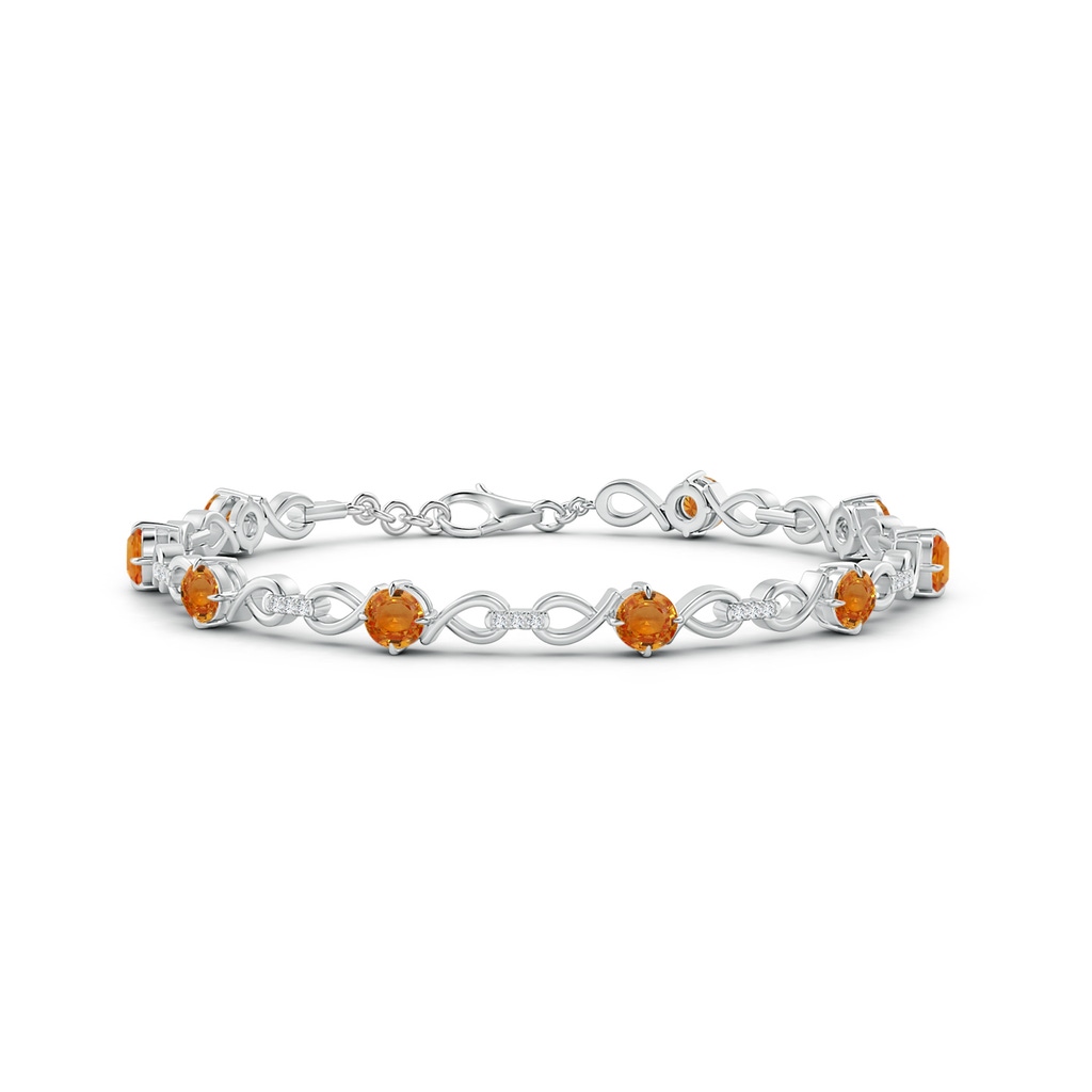 4mm AAA Orange Sapphire and Diamond Infinity Link Bracelet in White Gold