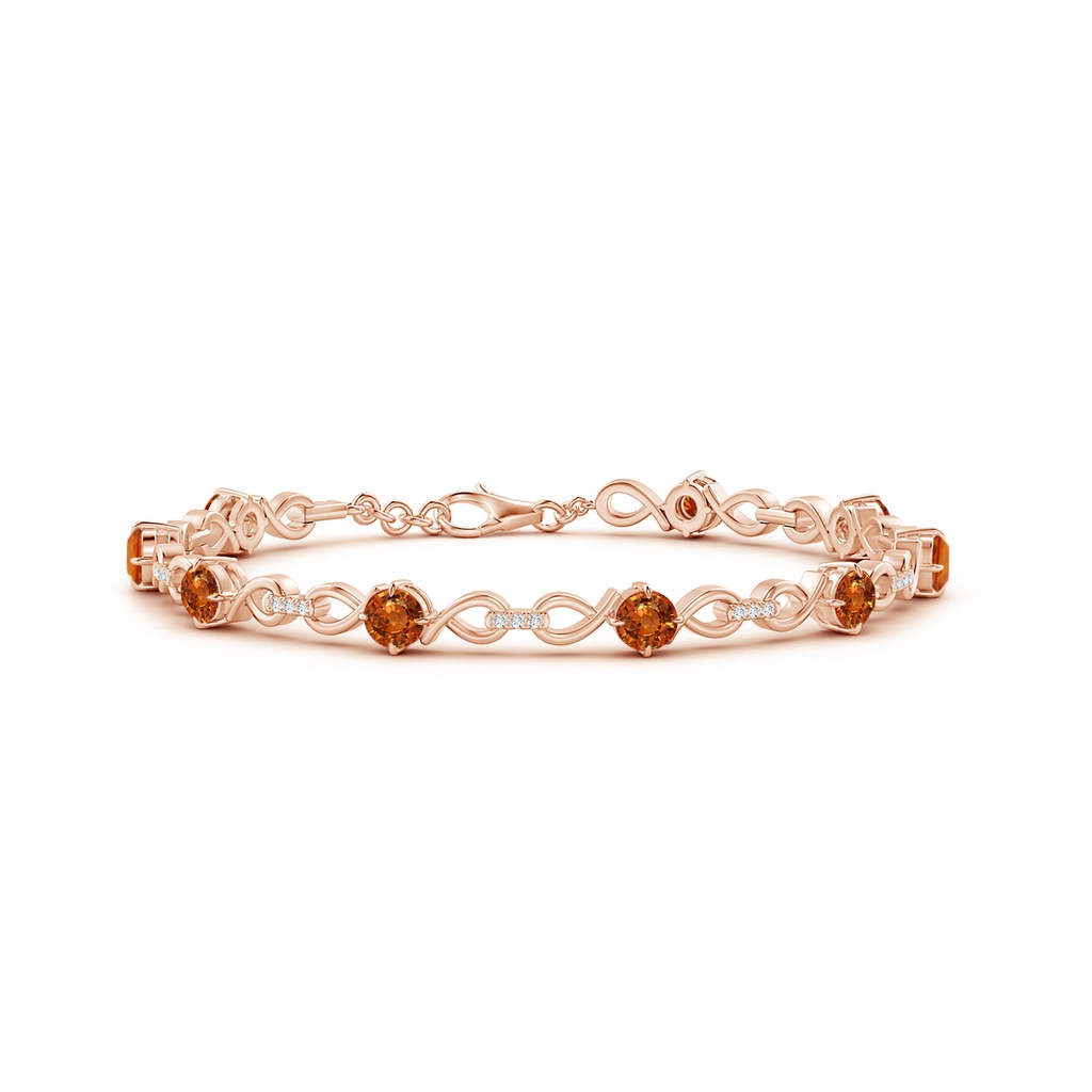 4mm AAAA Orange Sapphire and Diamond Infinity Link Bracelet in Rose Gold