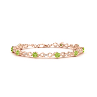 4mm AA Peridot and Diamond Infinity Link Bracelet in Rose Gold