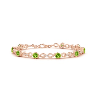 4mm AAA Peridot and Diamond Infinity Link Bracelet in Rose Gold