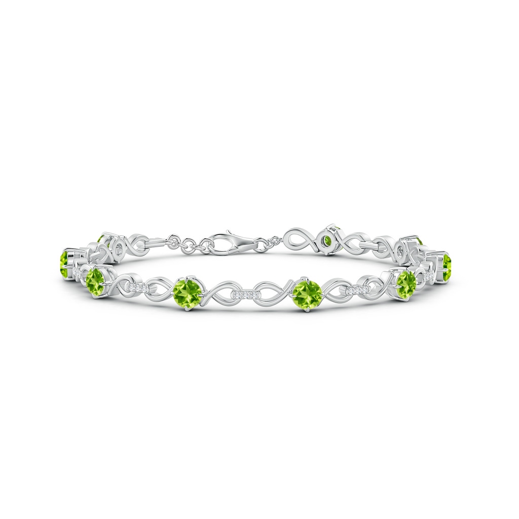 4mm AAA Peridot and Diamond Infinity Link Bracelet in White Gold