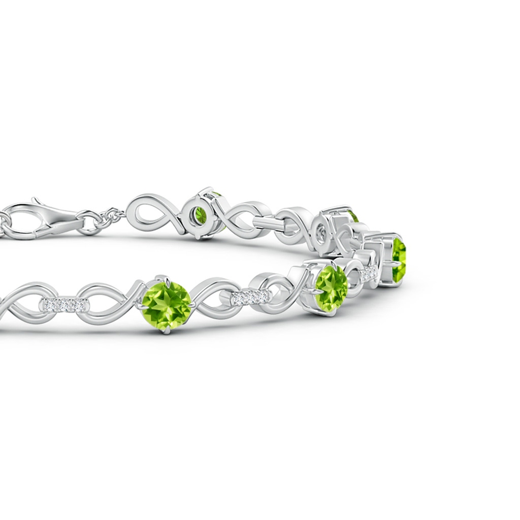 4mm AAA Peridot and Diamond Infinity Link Bracelet in White Gold Side 1