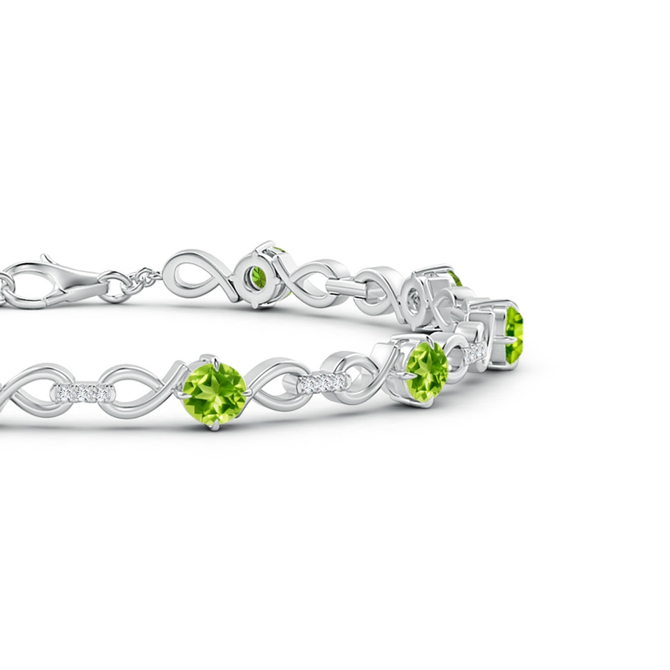 4mm AAA Peridot and Diamond Infinity Link Bracelet in White Gold side 1