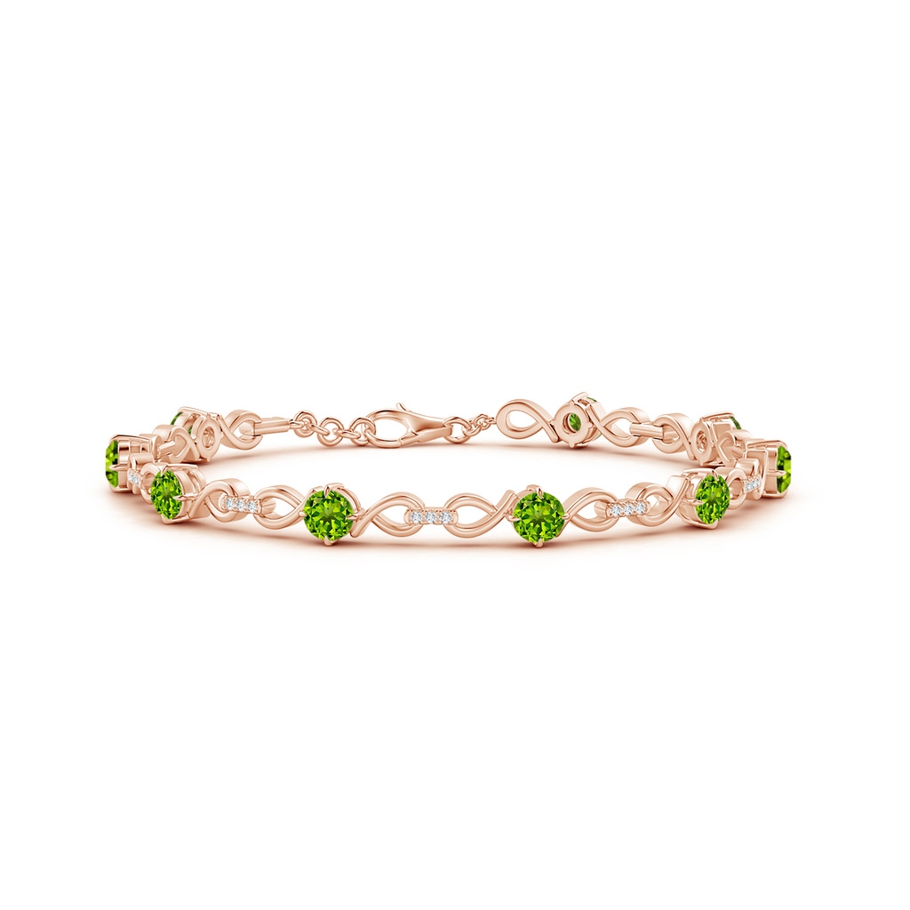 4mm AAAA Peridot and Diamond Infinity Link Bracelet in Rose Gold