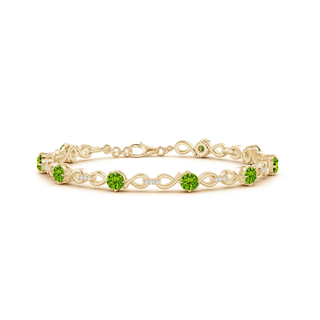 4mm AAAA Peridot and Diamond Infinity Link Bracelet in Yellow Gold