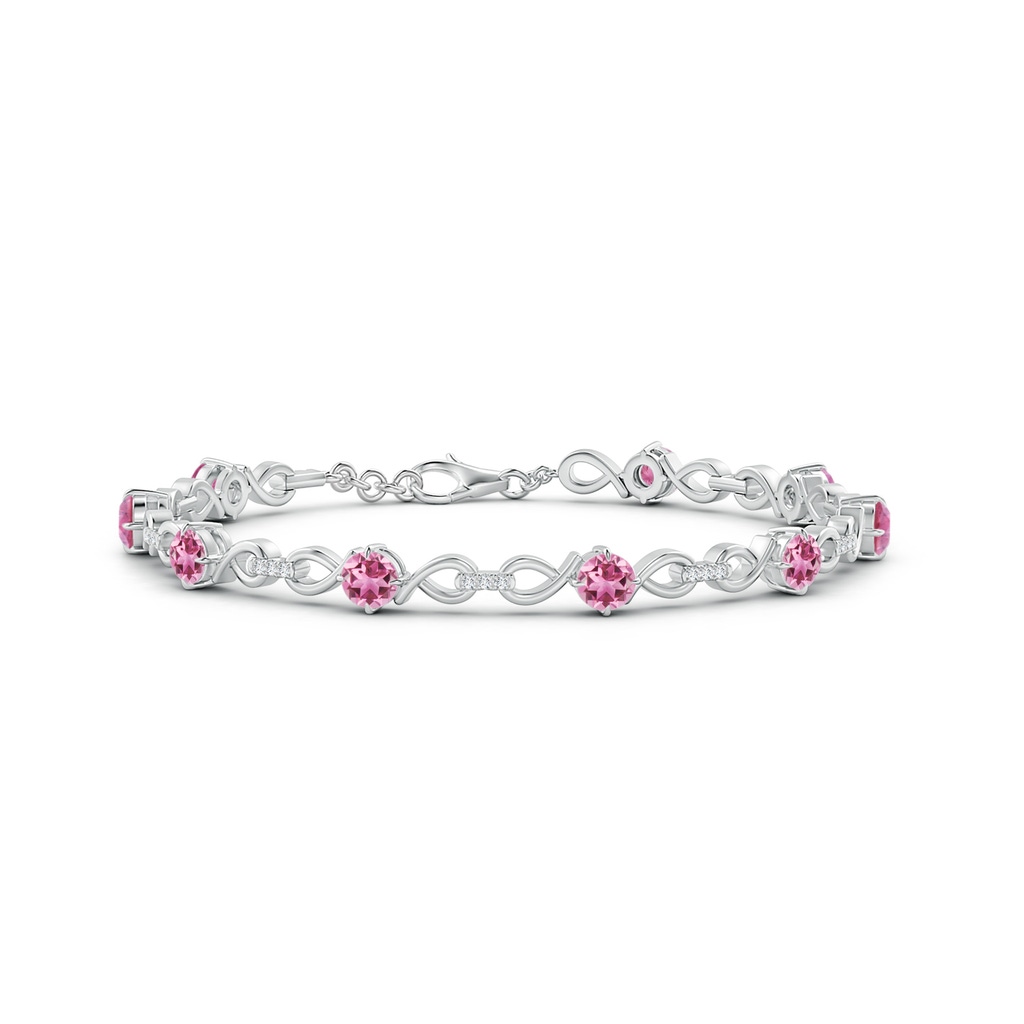 4mm AAA Pink Tourmaline and Diamond Infinity Link Bracelet in White Gold
