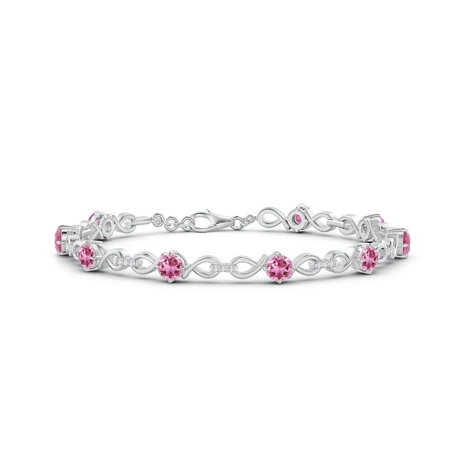 4mm AAA Pink Tourmaline and Diamond Infinity Link Bracelet in White Gold 