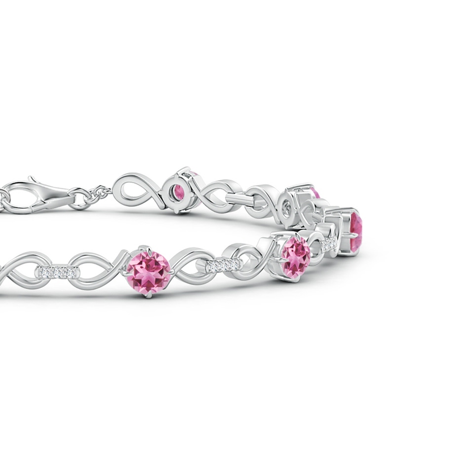 4mm AAA Pink Tourmaline and Diamond Infinity Link Bracelet in White Gold side 1