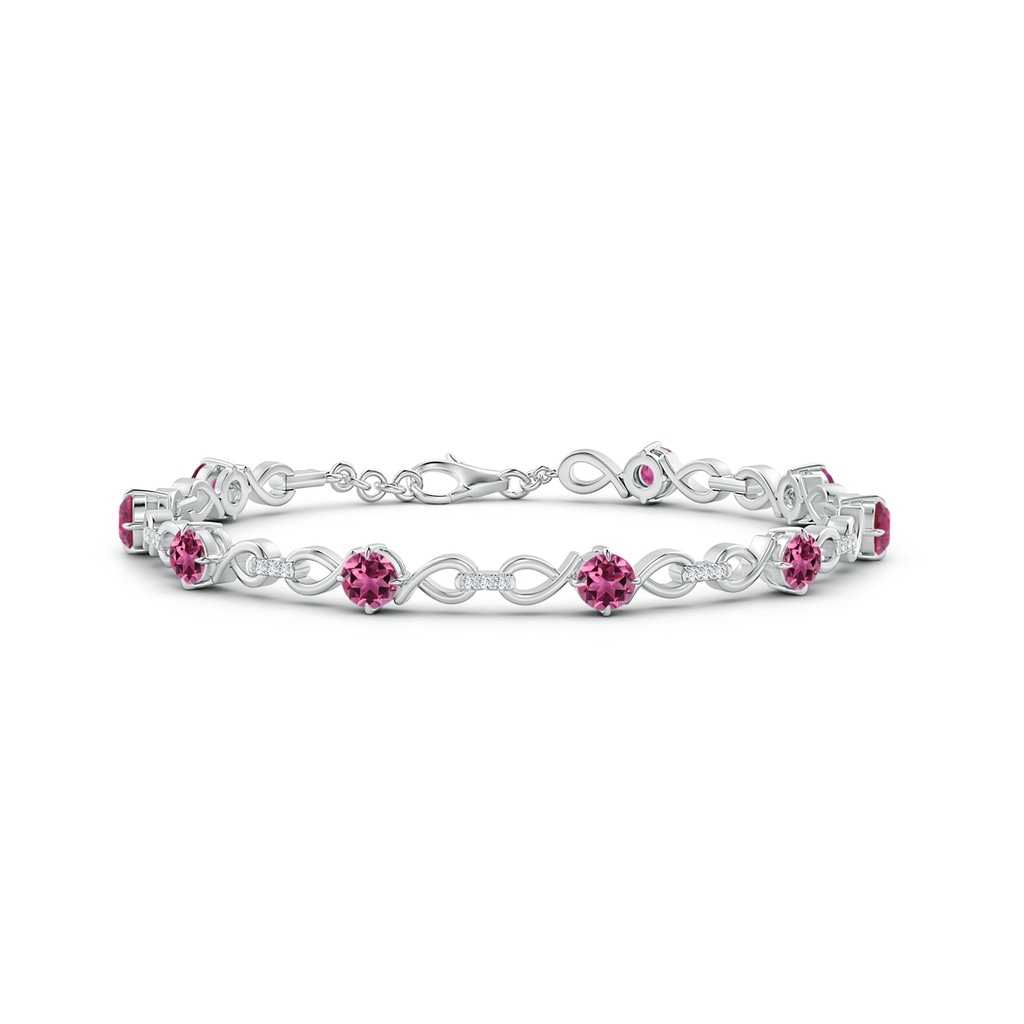 4mm AAAA Pink Tourmaline and Diamond Infinity Link Bracelet in White Gold