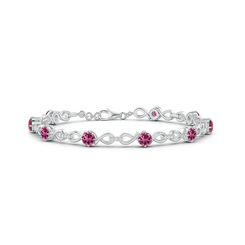 4mm AAAA Pink Tourmaline and Diamond Infinity Link Bracelet in White Gold 