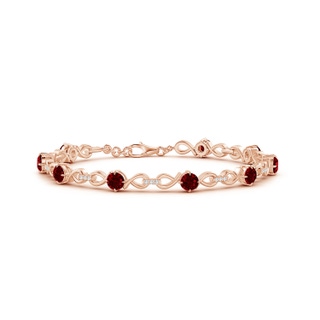 4mm AAAA Ruby and Diamond Infinity Link Bracelet in Rose Gold