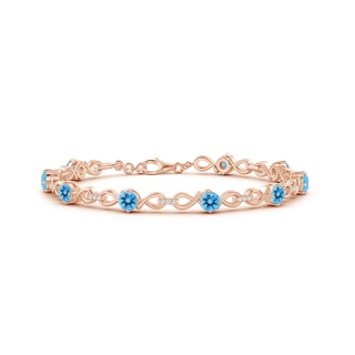 4mm AA Swiss Blue Topaz and Diamond Infinity Link Bracelet in Rose Gold