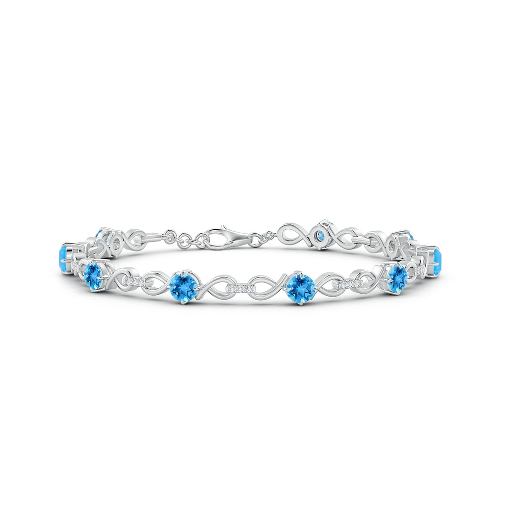 4mm AAA Swiss Blue Topaz and Diamond Infinity Link Bracelet in White Gold