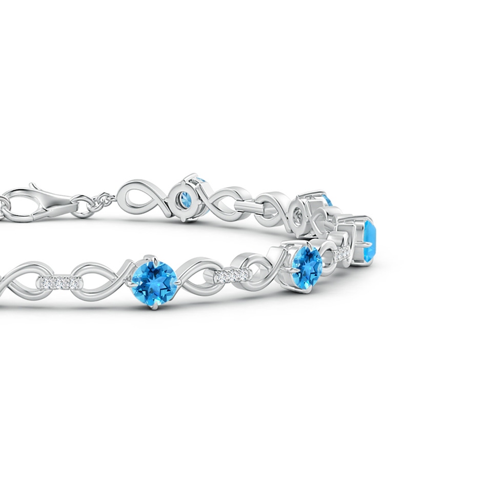 4mm AAA Swiss Blue Topaz and Diamond Infinity Link Bracelet in White Gold side 1