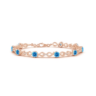 4mm AAAA Swiss Blue Topaz and Diamond Infinity Link Bracelet in Rose Gold