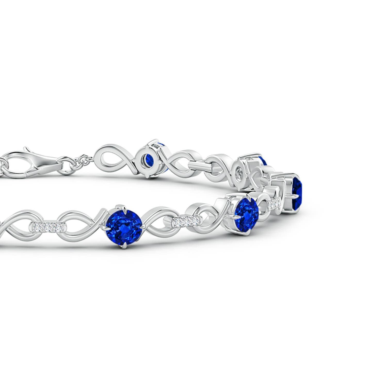 4mm AAAA Sapphire and Diamond Infinity Link Bracelet in White Gold