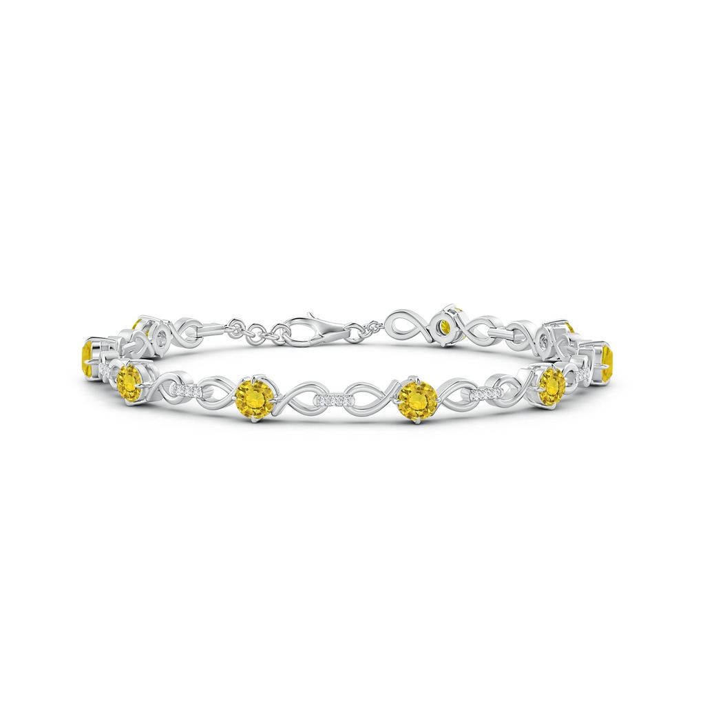 4mm AAAA Yellow Sapphire and Diamond Infinity Link Bracelet in White Gold