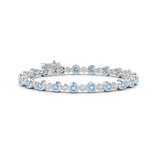 3.5mm AAA Bezel-Set Aquamarine and Diamond Tennis Bracelet in White Gold