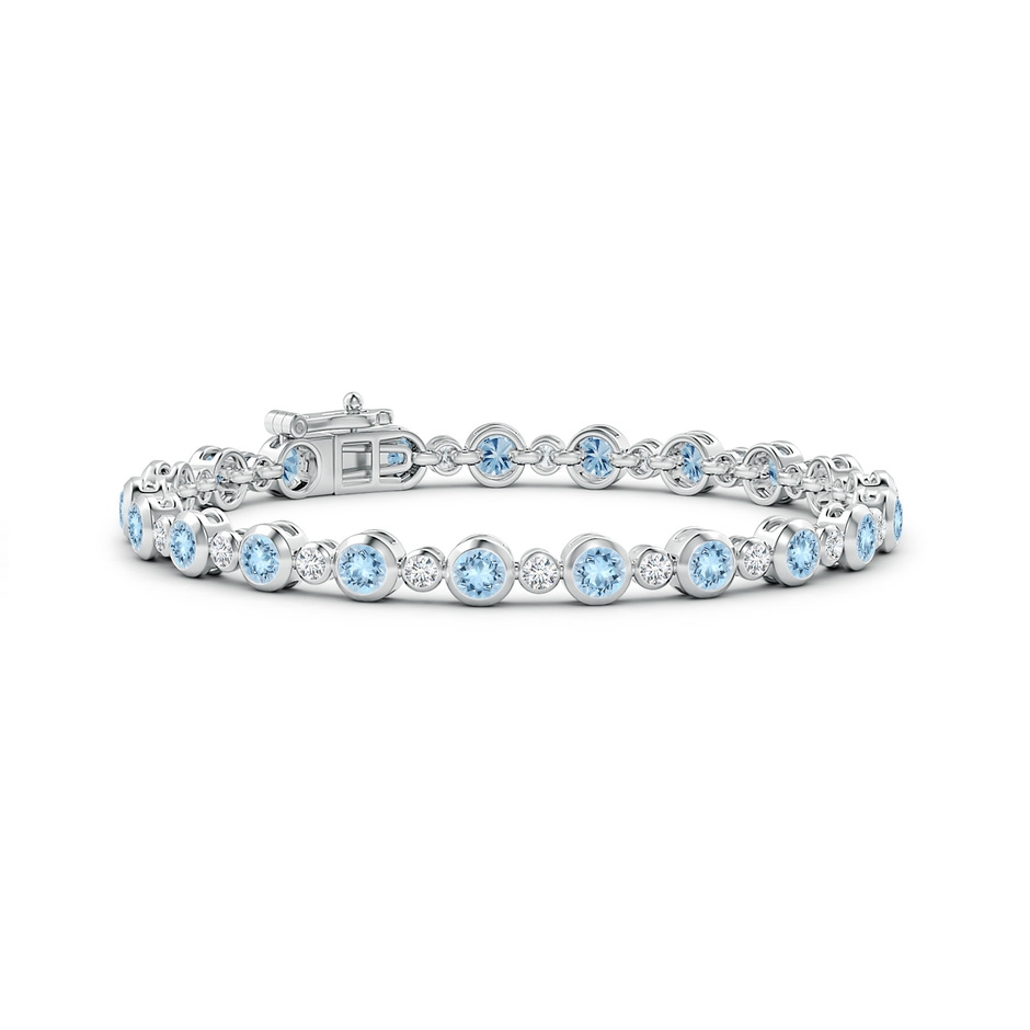 3.5mm AAA Bezel-Set Aquamarine and Diamond Tennis Bracelet in White Gold 