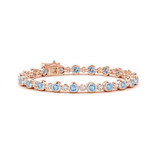 3.5mm AAAA Bezel-Set Aquamarine and Diamond Tennis Bracelet in Rose Gold