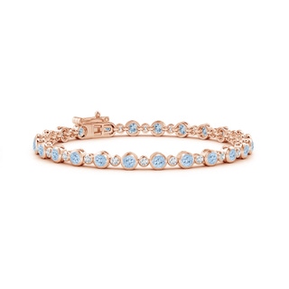 3mm AA Bezel-Set Aquamarine and Diamond Tennis Bracelet in Rose Gold