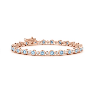 3mm AAA Bezel-Set Aquamarine and Diamond Tennis Bracelet in Rose Gold