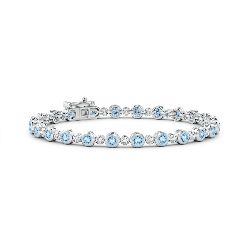 3mm AAA Bezel-Set Aquamarine and Diamond Tennis Bracelet in White Gold