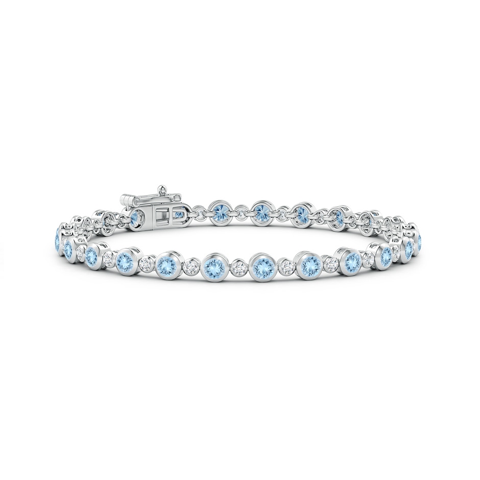 3mm AAA Bezel-Set Aquamarine and Diamond Tennis Bracelet in White Gold 