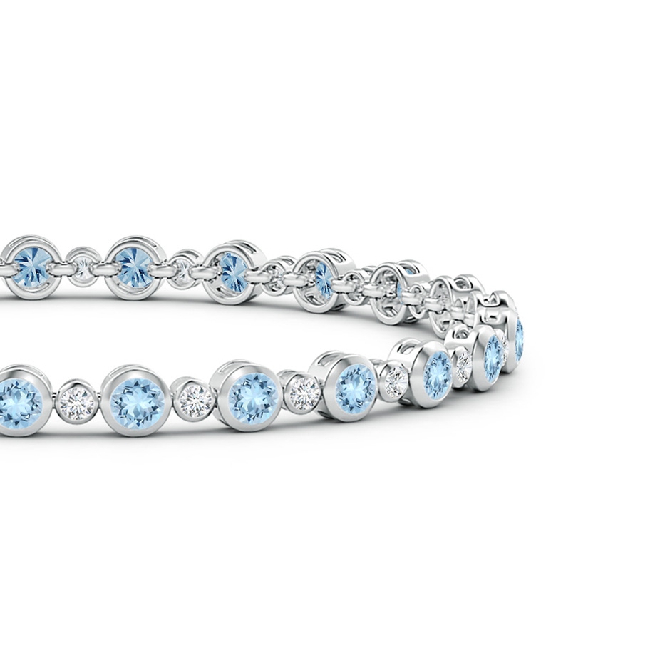 3mm AAA Bezel-Set Aquamarine and Diamond Tennis Bracelet in White Gold side-1